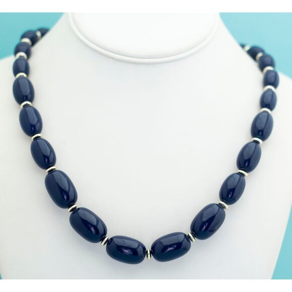 Gothic Dark Blue Beaded Necklace - 25. 5 inch - L13 - Picture 3 of 4